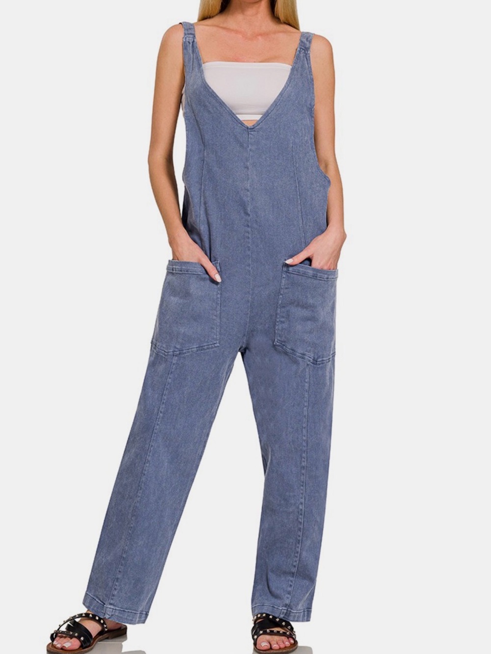NWT Denim Blue Women’s Cotton Overalls Open Back Jumpsuit